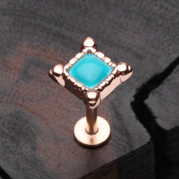 Detail View 1 of Rose Gold Bohemian Turquoise Bead Steel Labret-Turquoise